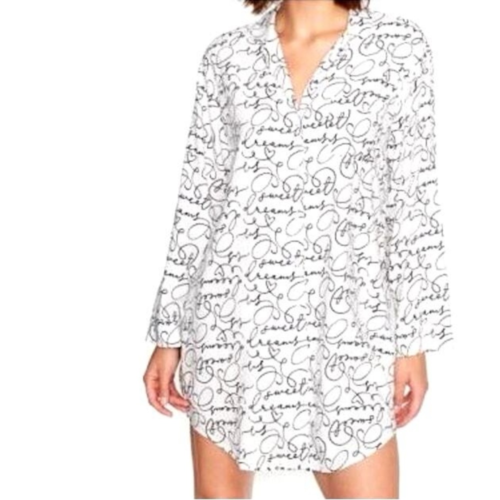 Victoria's Secret Script Nightgown Button Down Sleepshirt Small S Small